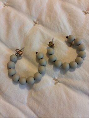 Source Unknown Matte Gray Beaded Hoop Earrings